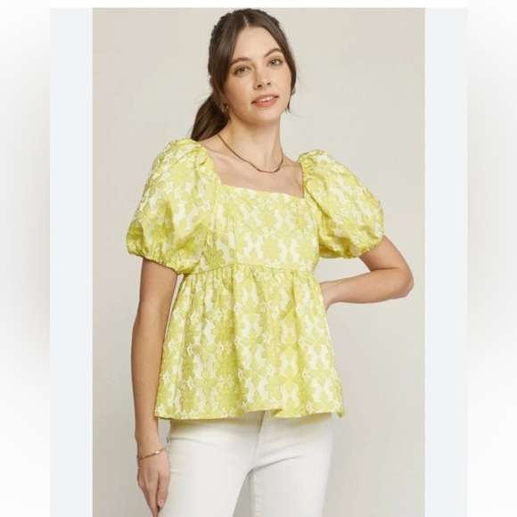 entro Tops - Entro Yellow Wallflower Puff Sleeve Blouse
